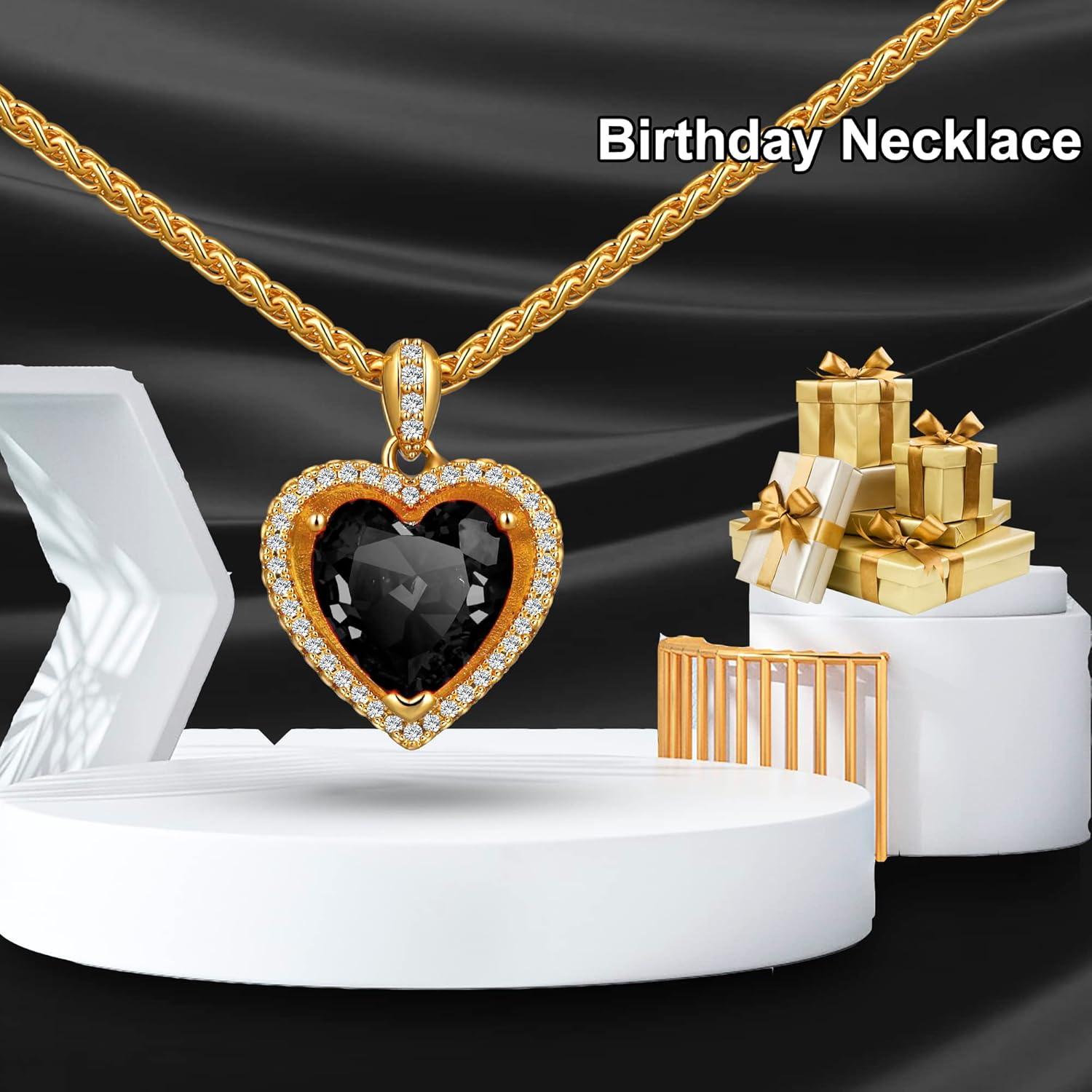 Cowlyn Forever Love Heart Pendant Necklace Simulated Birthstone Crystals Red Love Cubic Zirconia 18K Gold Rope Chain Dainty Charm Birthday Valentine Mother's Day Jewelry for Women - Image 8