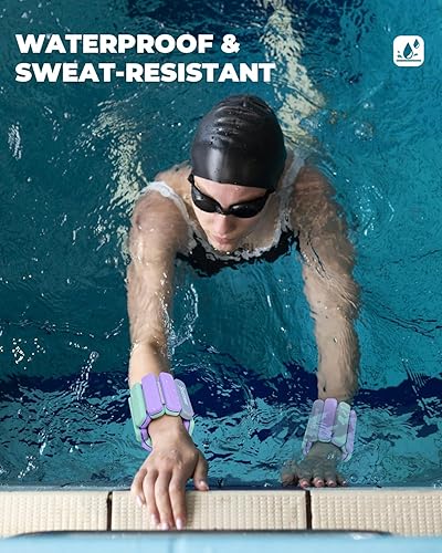 Miniatura 7 de Sportneer Pesas de muñeca y tobillo mejoradas para mujeres y hombres, 1 par (1 libra2 libras cada uno) Juego de pulseras ponderadas de silicona