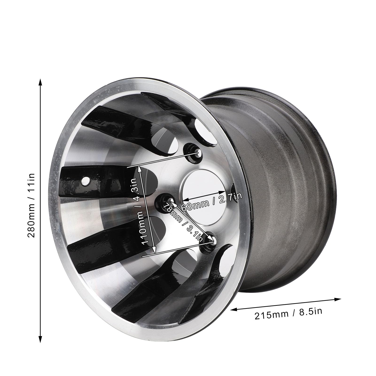Cerchione ATV 10 Pollici, Cerchione ATV in Lega di Alluminio, Ruota ATV per ATV, Kart, Quad, Sostituzione Cerchio Ruota Anteriore e Posteriore, Nero (Larghezza posteriore