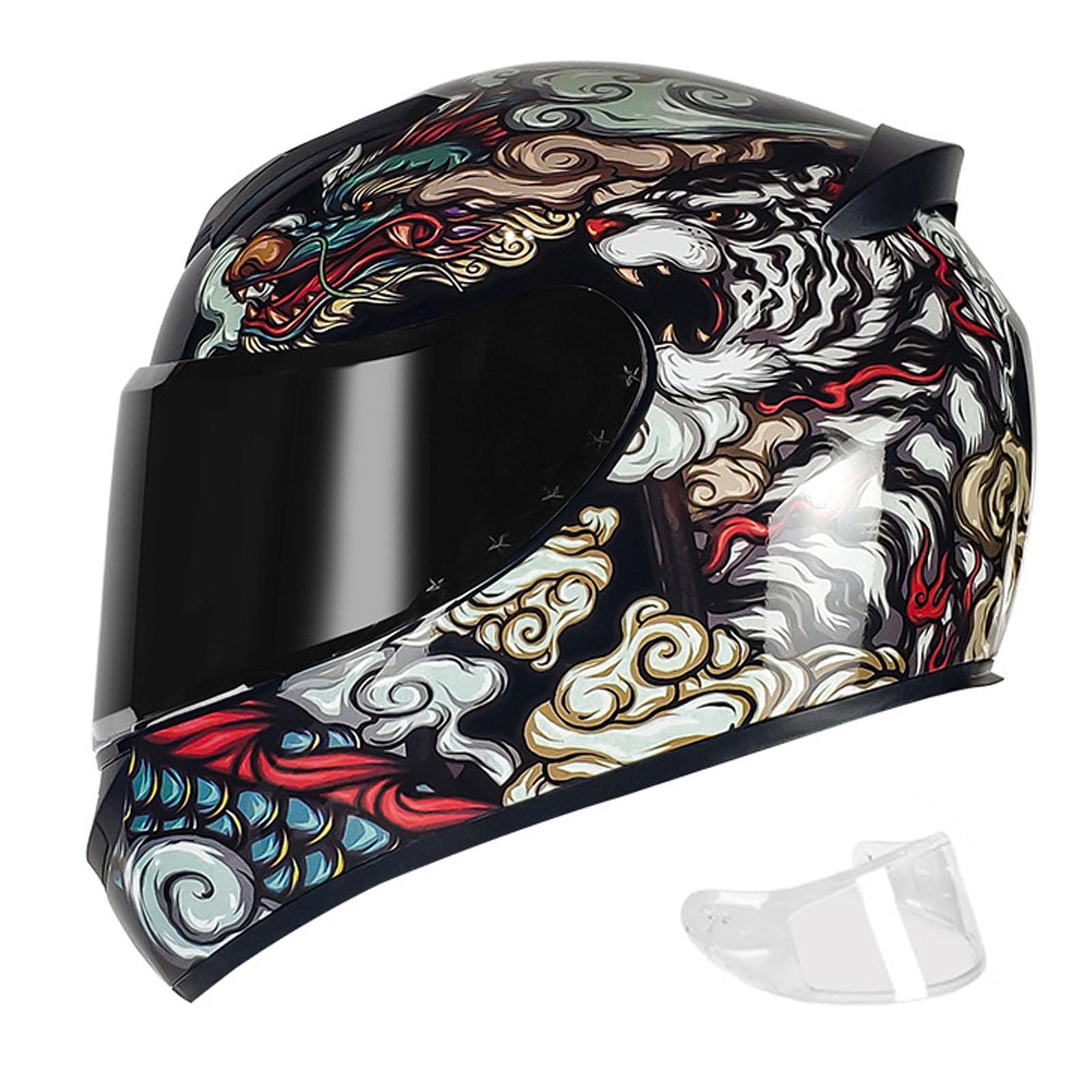 Kask motocyklowy pełnotwarzowy Zintegrowany kask motocyklowy do wyścigów ulicznych, zatwierdzony przez DOT, z podwójną, opuszczaną osłoną przeciwmgielną Kaski motocrossowe Crash,Black white,L