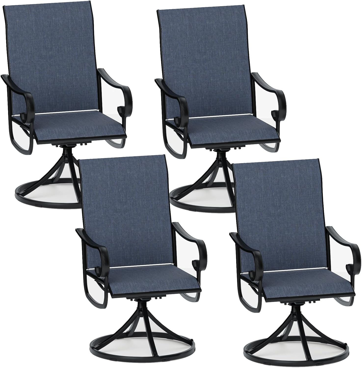 Patio Swivel Chairs Set of 2, Outdoor Dining Chairs with High Back, All-Weather Swivel Rocker Chair with Sturdy Metal Frame for Outdoor Poolside Lawn Garden, Navy Blue