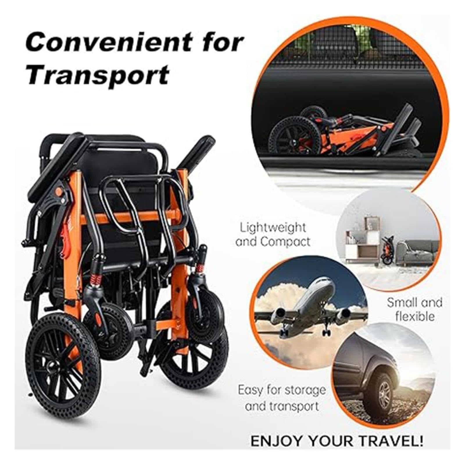 Silla de ruedas de transporte plegable, ligera para viaje