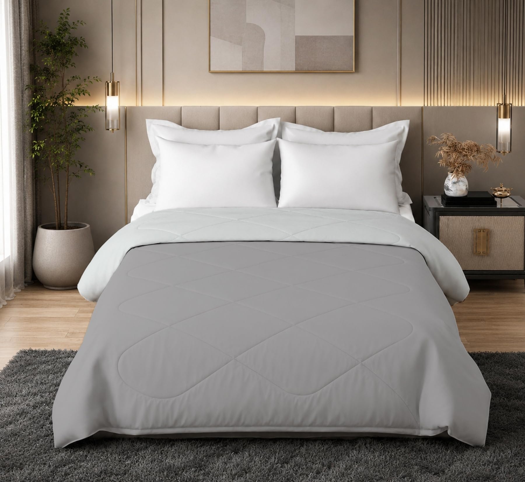 Jasmine Double Comforter 90 GSM Fabric with 120 GSM Filling Reversible Pearl Grey/Ash-image-9