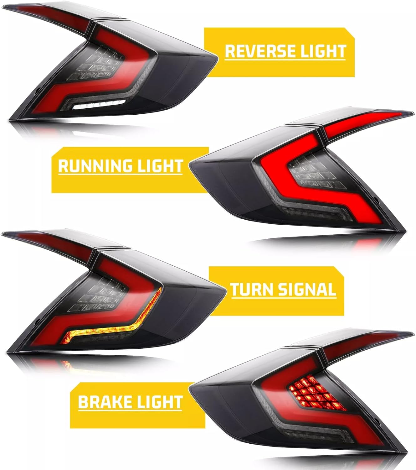 LED Tail Lights Assembly Compatible with Honda Civic 2016-2021 Sedan 10th Gen Start-up Animation Dynamic Turn Signal Rear Lamps Accessory [Not fit Hatchback/Coupe]