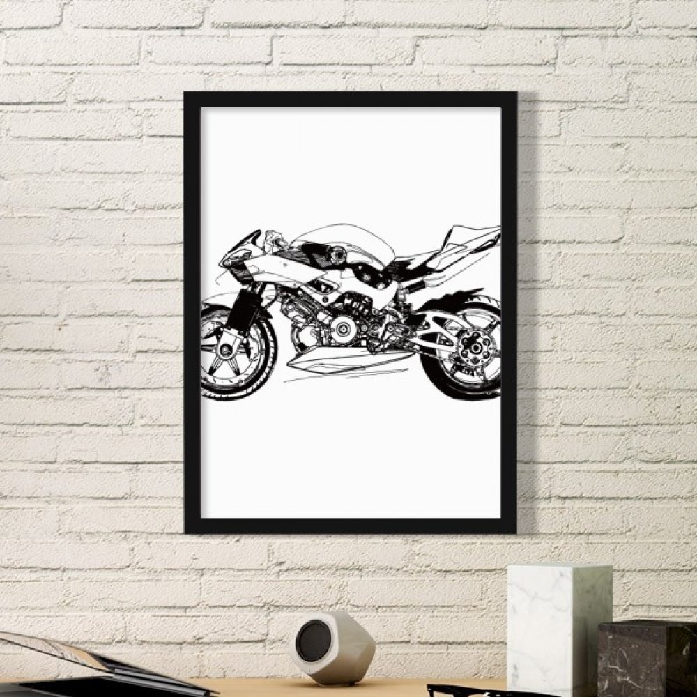 Cadre cadeau original en bois noir avec illustration de moto artistique