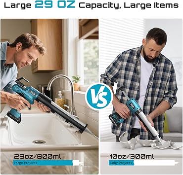 SEESII 29oz Electric Caulking Gun, Cordless Caulk Gun, Variable Speed | 2x 2000mAh Batteries, Anti-Drip, Led Light, Auto Retract Silicone Sealant Gun for Tile Grout, Window & Kitchen Caulking Work