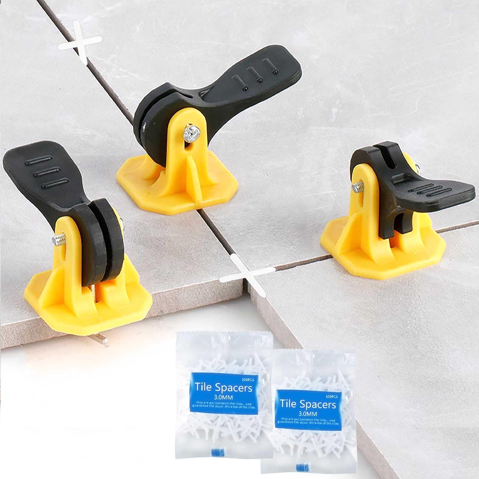 FACITE 50pcs Tile Leveling System Reusable+200pcs Cross Tile Spacers 1/8"+50pcs Replaceable Spare Steel T-Pin 1/16 Ceramic Tile Tools Plastic Shims