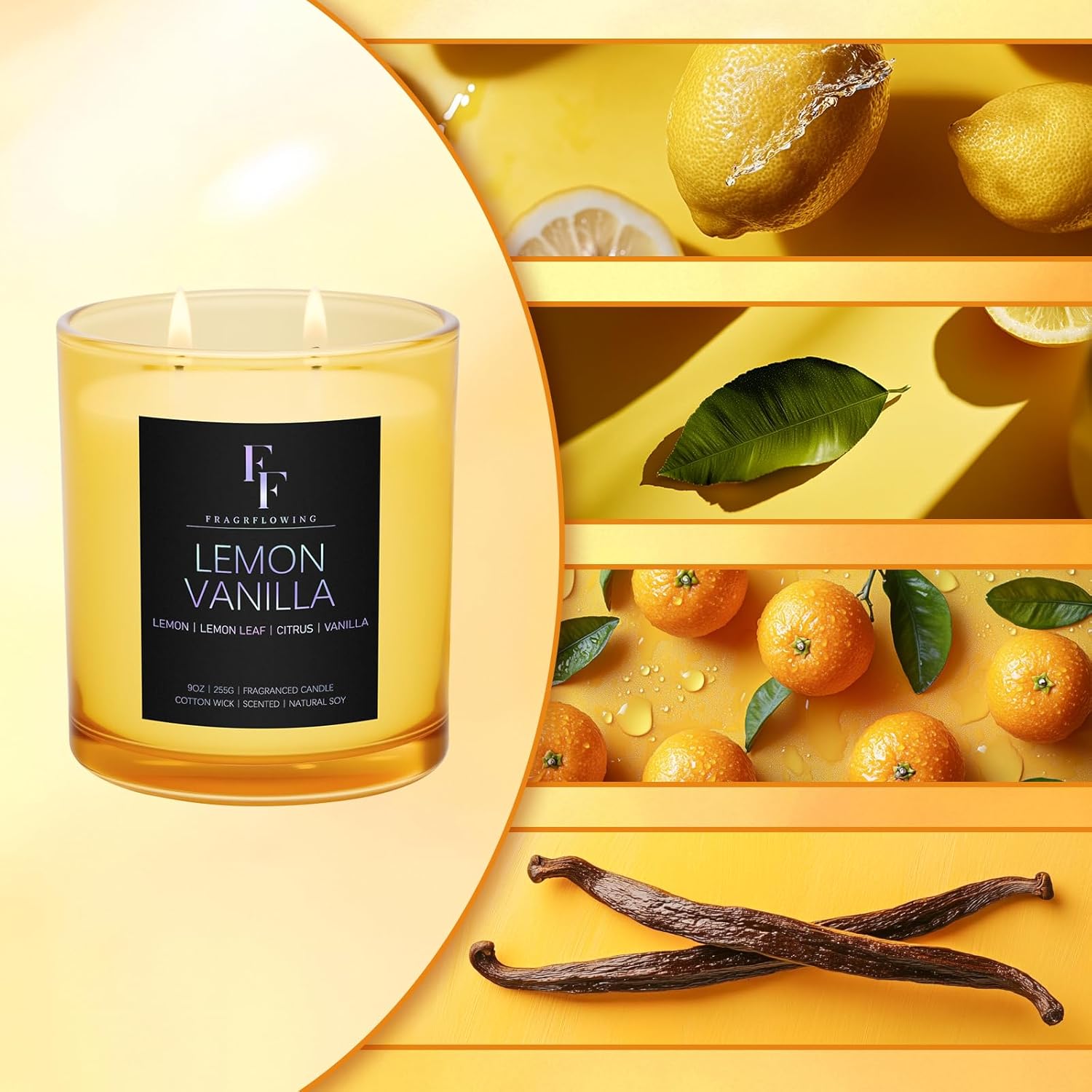 Lemon Vanilla Scented Candle, 2-Wick Luxury Soy Wax Candle, 9 oz Aromatherapy Candle Home Fragrance Candles Gift image 4 of 6 B0DR2KKD2D