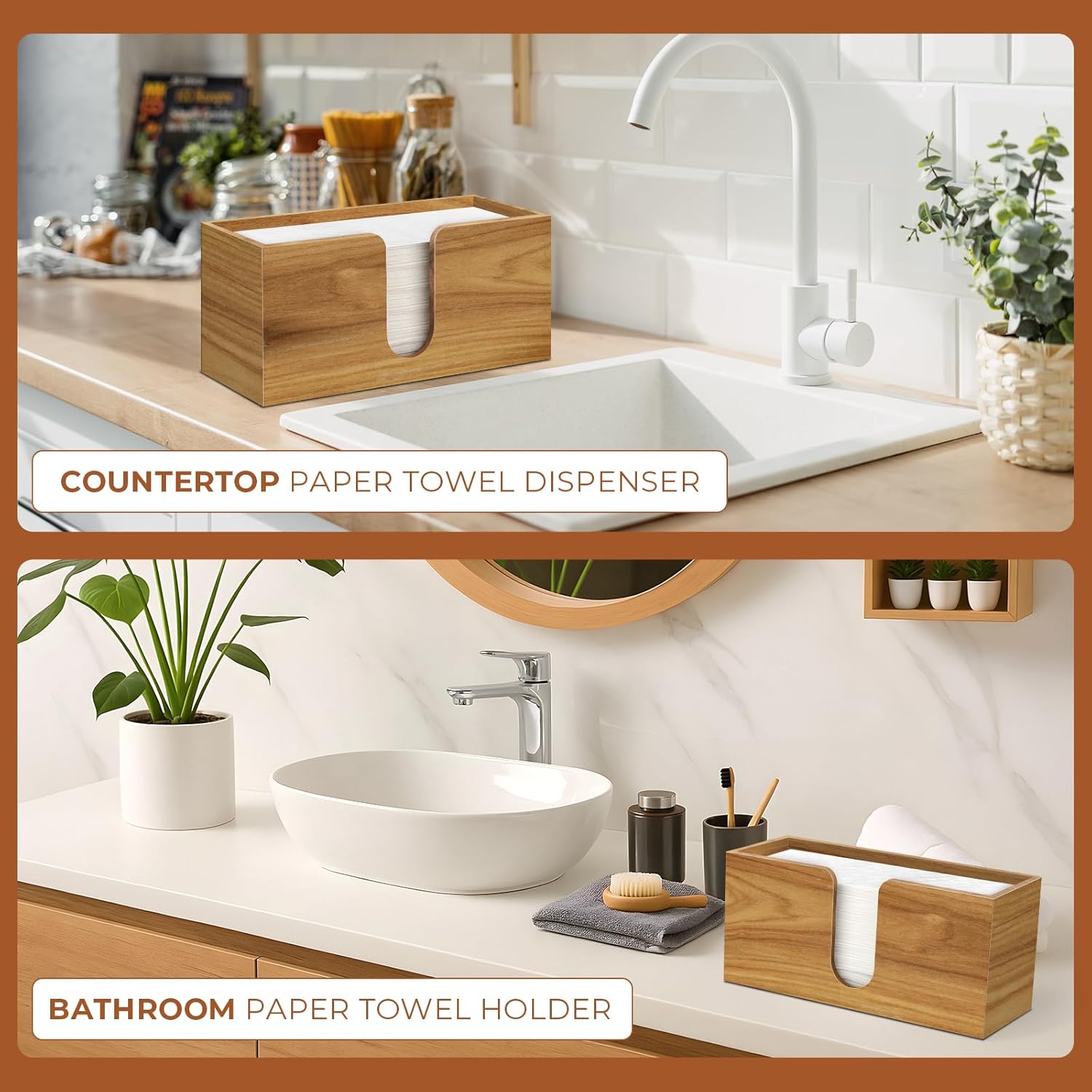 Acacia Wood Paper Towel Dispenser Countertop, Paper Towel Holder for Bathroom Kitchen Napkin Holder Folded Paper Towel Dispenser Fits Multifold, C-Fold, Z-Fold, Trifold - Home Kitchen Bathroom - Image 4