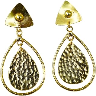 Veracity Jewelry Tear Drop Gold Plated Hammered Handmade Stud Designer Earrings - Gold Filled Bohemian Earrings - Simple Everyday Earrings - Gold Filled Best Selling Stud Earrings for Women - VE-148