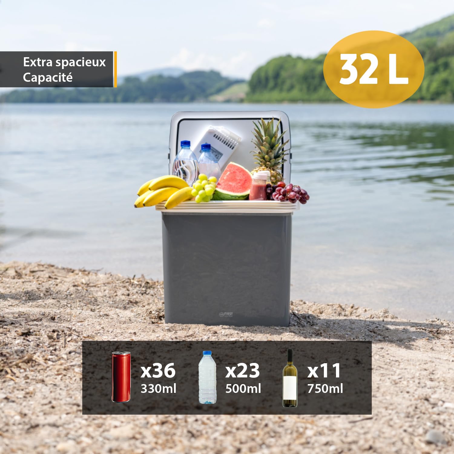 TZS First Austria - Glacière Électrique 32L - Fonction Chaud & Froid - 12V/230V pour Voiture & Secteur - Système Thermoélectrique Silencieux - Camping & Voyage - Gris