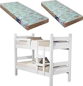 BELICHE LETICIA COM ESCADA E GRADE PROTEÇÃO VIRA 2 CAMAS SOLTEIRO -MDF + 2 COLCHÕES D23-Branco
