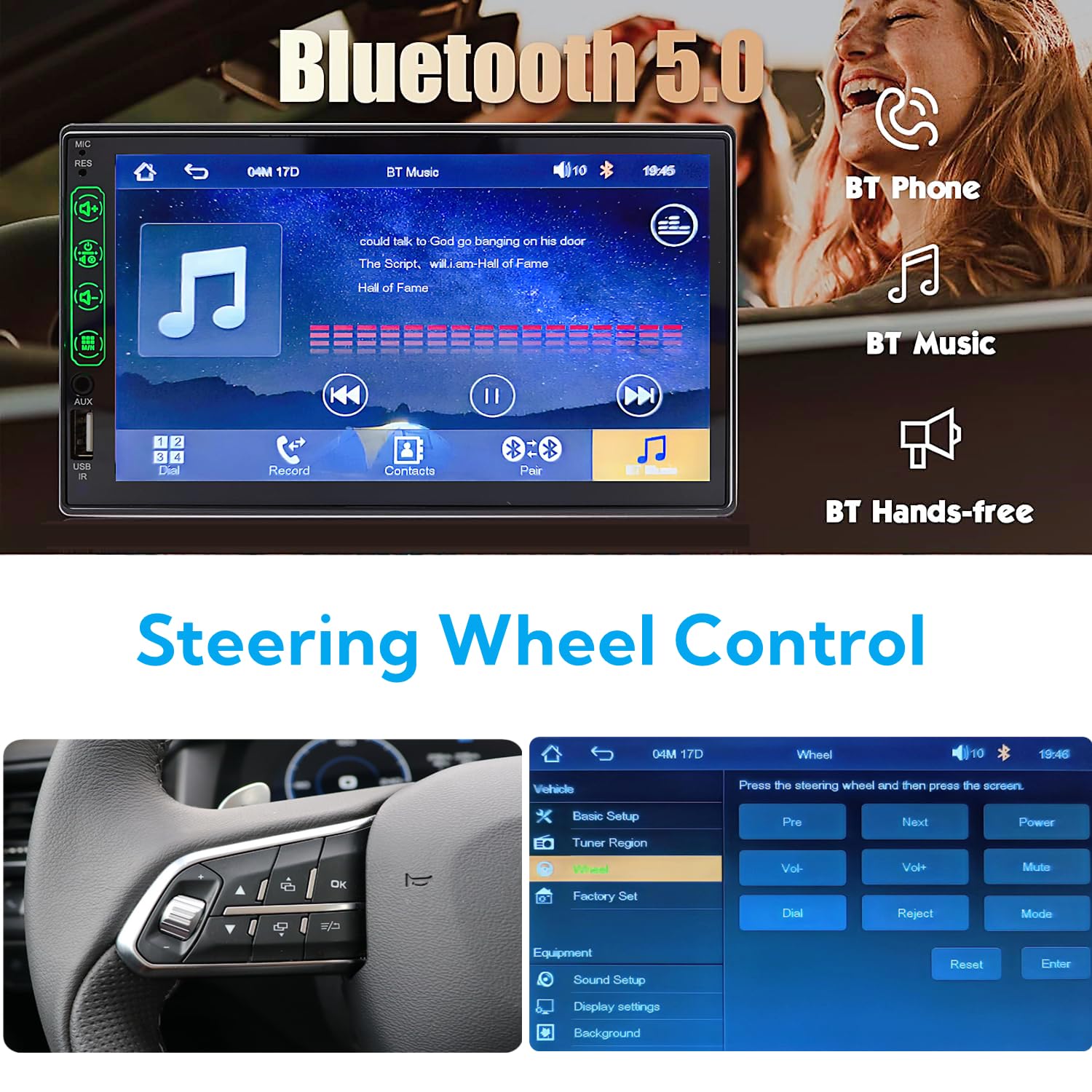 Autoradio 1 DIN con Schermo CarPlay & Android Auto – 7 Pollici Touchscreen Stereo Auto con Schermo, Radio Bluetooth Auto con Mirror Link/USB/FM, Supporta Telecamera Posteriore