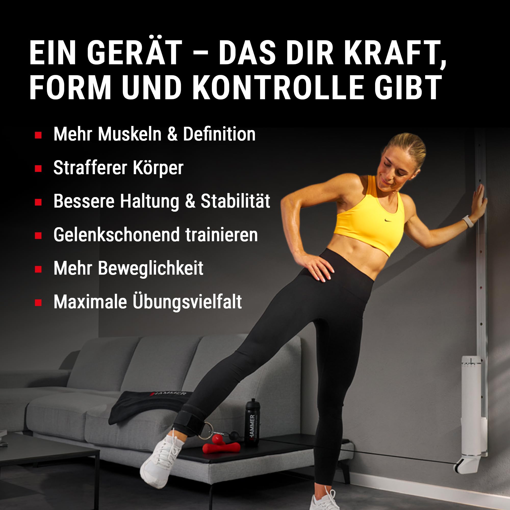 HAMMER Kraftstation Finnlo CablePull, Kabelzugstation, Kabelzug Trainer | Karfttraining Zuhause, 6 Widerstandsstufen, 146 cm Profi-Seilzuglänge, Seilzug 180° Grad drehbar, 9-fach höhenverstellbar