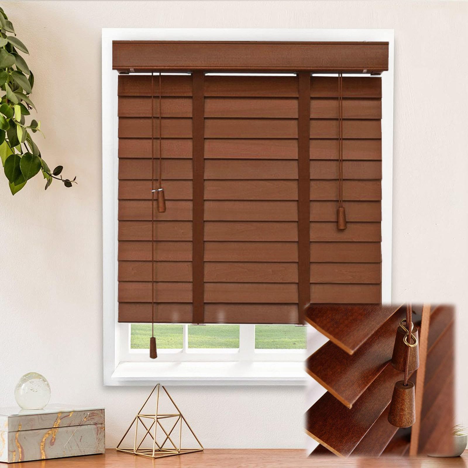 Real Wood Blinds for Windows,Horizontal Blinds,With 50mm Slats and Tapes,Room Darkening Privacy Window Shades,Wooden Venetian Blind for Bedroom Living Room Office,WxH-115x160cm/45x63in