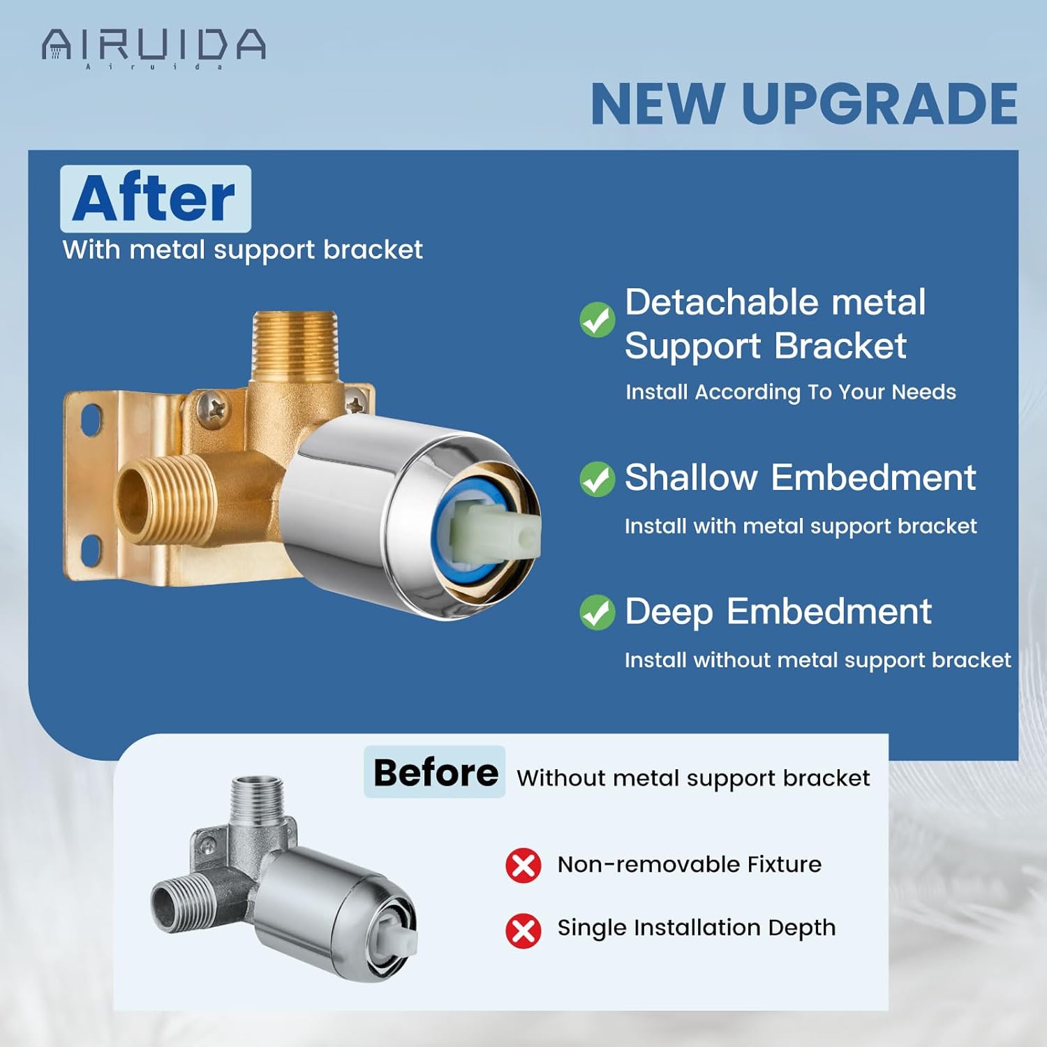 Airuida Shower Faucet Set Bathroom Rain Shower System SUS304 Stainless Steel Single Handle With Male Threads Rough-in Valve Shower Trim Kit 8 Inch Wall Mount Shower Head Chrome Polish