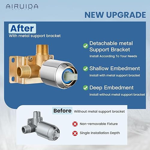 Vista 23 de Airuida Shower Faucet Set Bathroom Rain Shower System SUS304 Stainless Steel Single Handle With Male Threads Rough-in Valve Shower Trim Kit 10 Inch