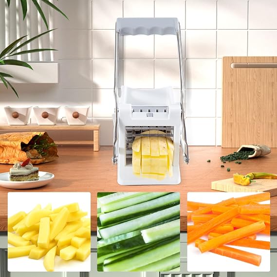 Trintion Potato Chipper and Slicer - Stainless Steel Fry Cutter, Includes 2 Blade Size Options and No-Slip Suction Base, Perfect for Air Fryer