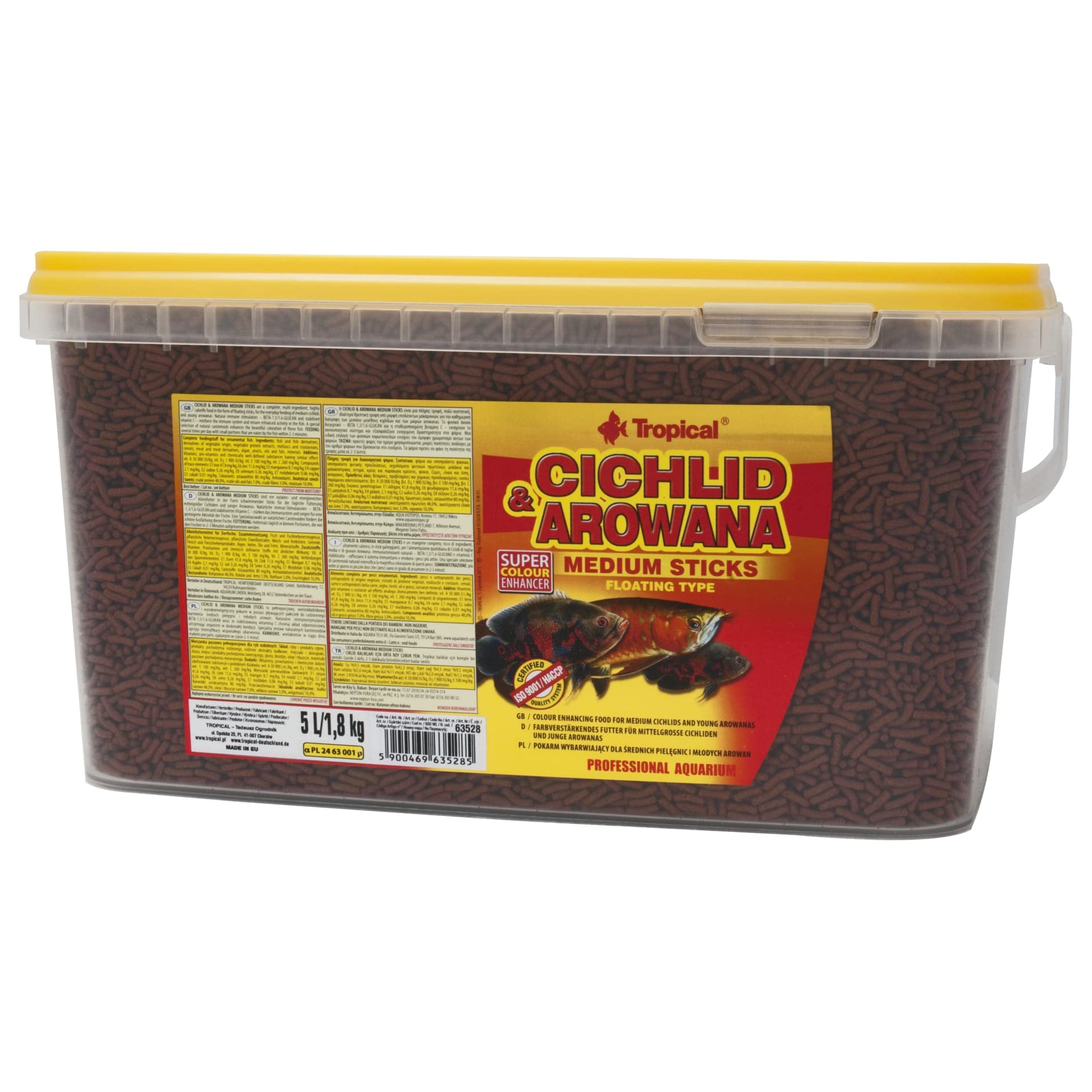 CICHLID&AROWANA Medium Sticks 5L / 1,8kg - Alimento Que Potencia el Color para cíclidos medianos y arawanas jóvenes