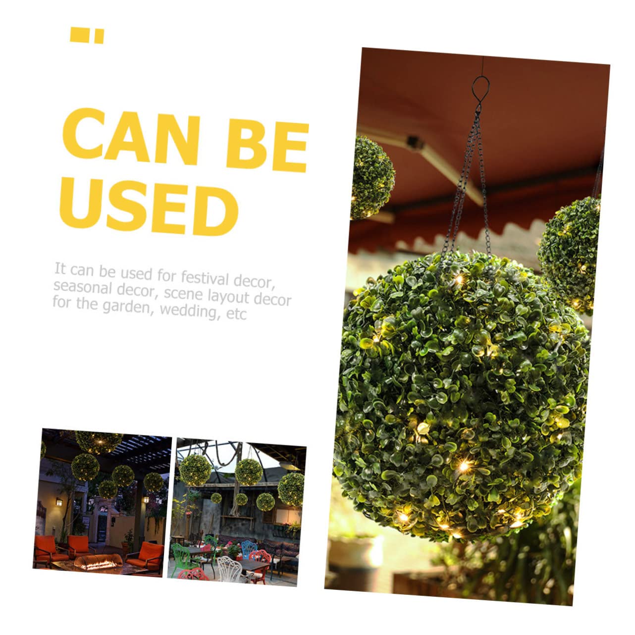 Amosfun Solar Hängelampe für Garten Künstliche Buchsbaumkugel mit LED Beleuchtung Grün mit Hängekette Kunststoff und Eisen