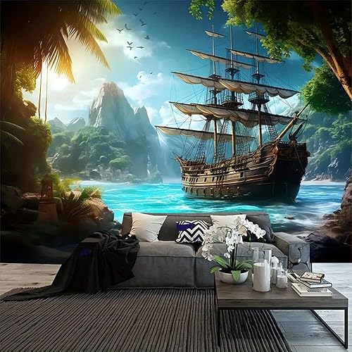 Miniatura 10 de FENDROM Tapiz náutico Decoración Fantasma Velero Arte de Pared Fantasía Paisaje Océano Náutico barco pirata Onda Vela Luna Tapices Colgantes de