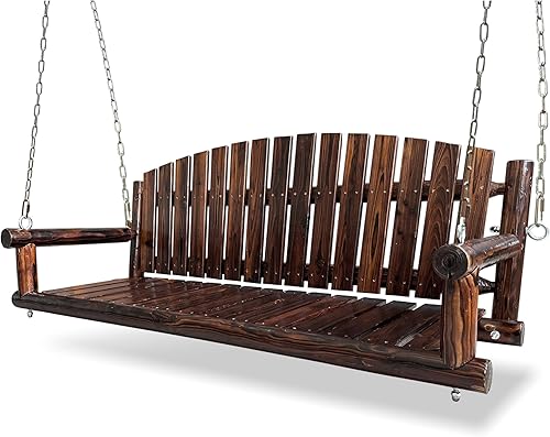 Miniatura 1 de Columpio de madera rústica de madera de 5 pies, resistente 900 libras, banco colgante al aire libre para patio, jardín, patio, madera de abeto