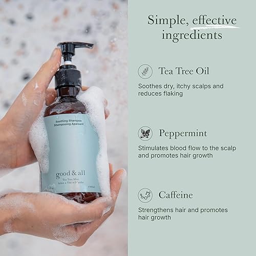 Miniatura 5 de GOOD&ALL Champú de árbol de té para cuero cabelludo con picazón seca con menta, lauril sulfato de sodio, silicona, parabenos, sin fragancia, 13.5