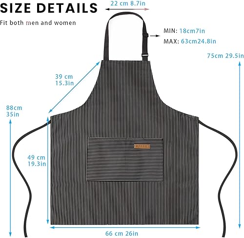 Miniatura 3 de Delantal ajustable con 2 bolsillos para cocinar, cocina, restaurante, delantales para mujeres y hombres