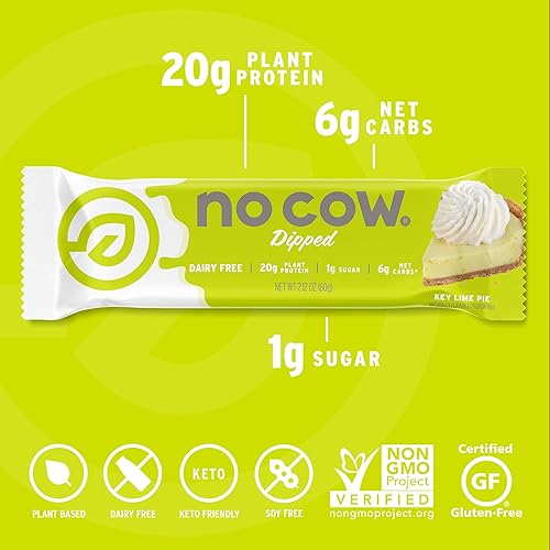 Vista 3 de No Cow - Barras de proteína recubiertas, 20 gr de proteína vegetal, bajas en azúcar, carbohidratos y calorías, sin gluten, lácteos ni OGM