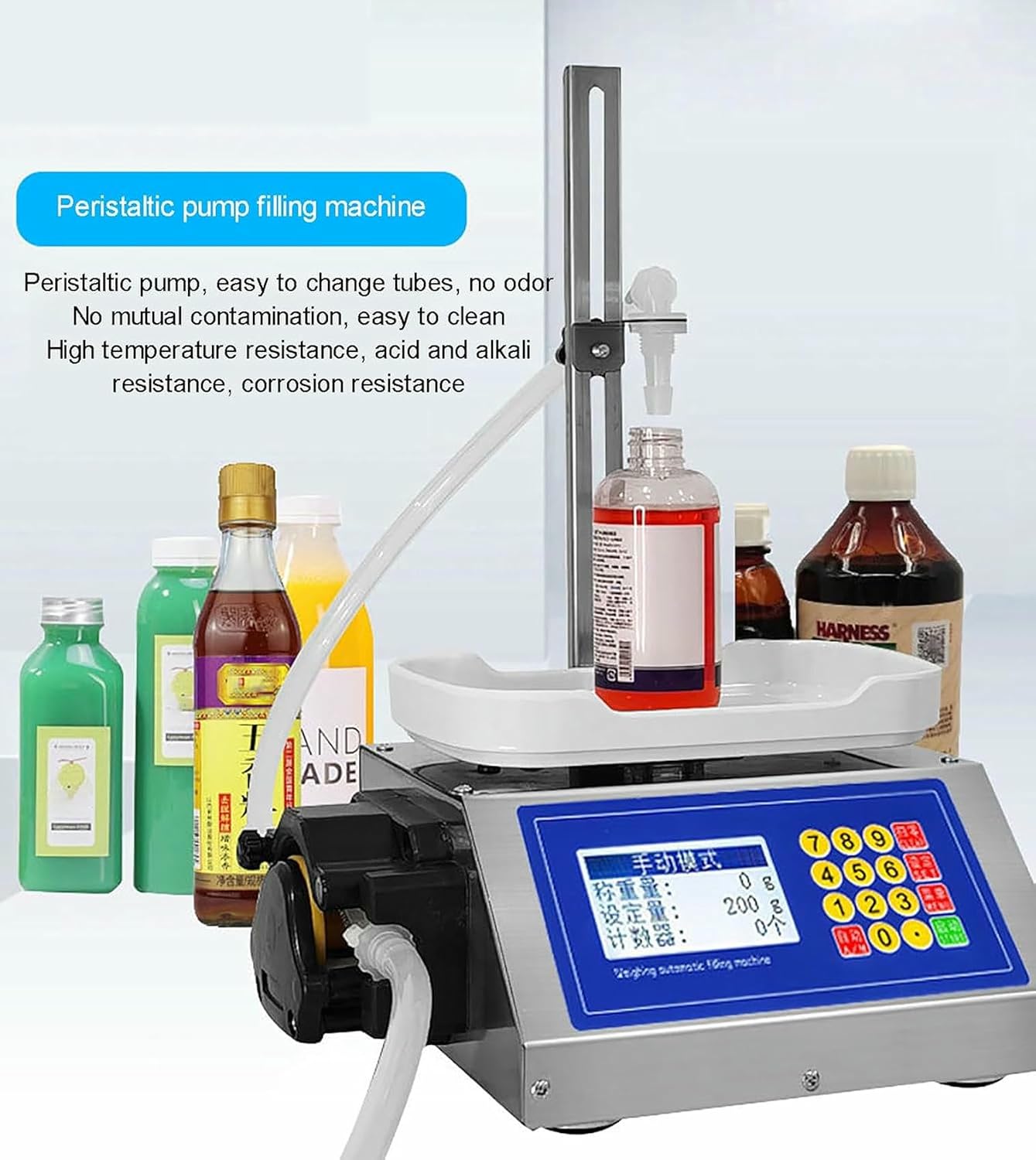 Liquid Filling Machine 10g-3kg Bottle Filler Machine, Peristaltic Pump Digital Control Automatic Weighing, for Drink, Milk,Low Viscous Liquids~/