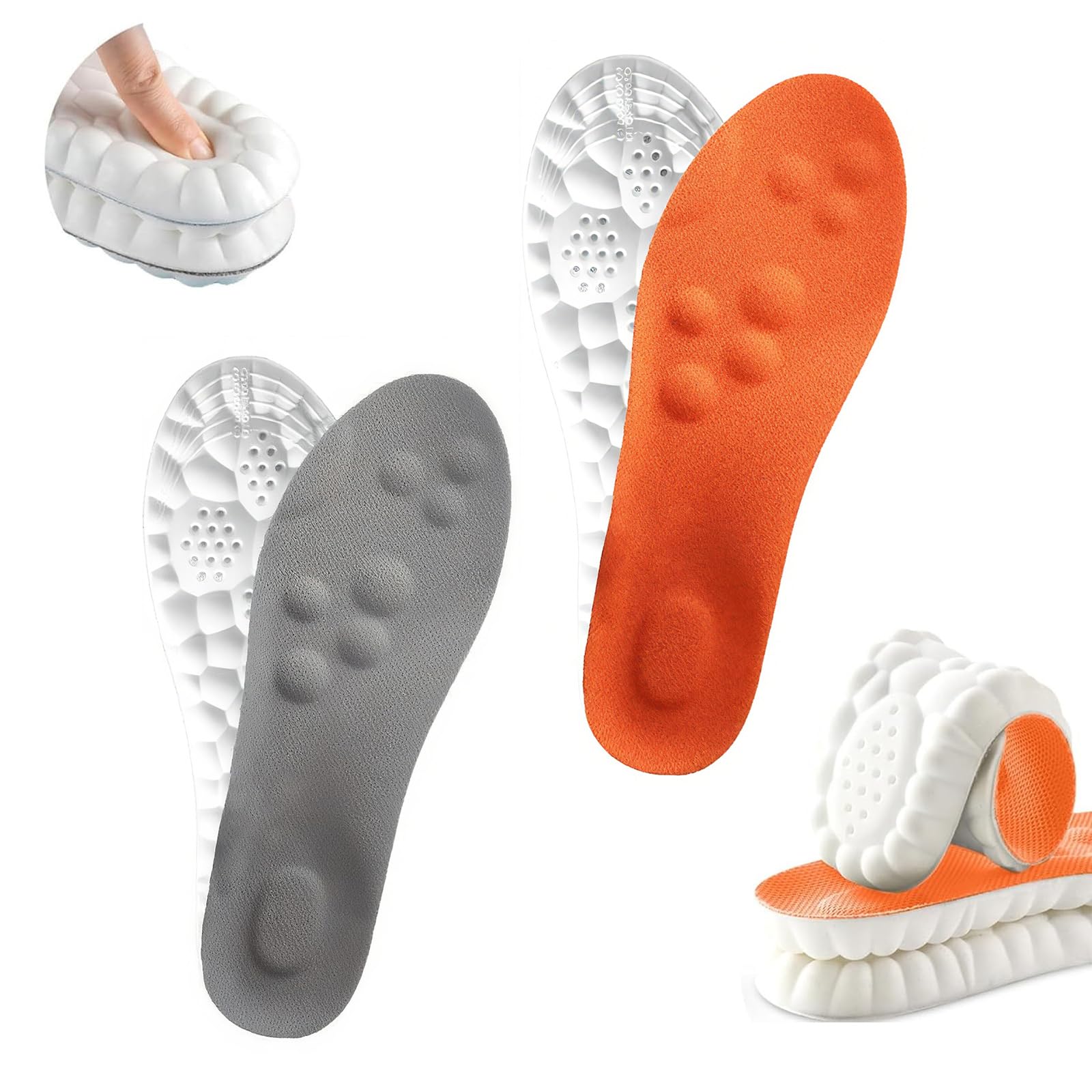 2 Pairs 4D Cloud Insoles for Men & Women,Memory Foam Cloud Insoles with Arch Support,2026 New Comfortable and Breathable Massage Shoe Inserts,Trim to