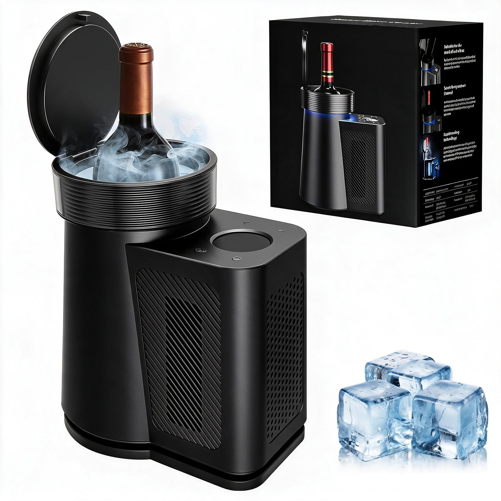 Enfriador De Vino Eléctrico, Refrigerador De Vino Termoeléctrico 60W Con | Enfriador Portátil De Botellas De Vino Con Control De Temperatura 2-20°C, Sistema De Enfriamiento Sin Hielo 750ML(Black)
