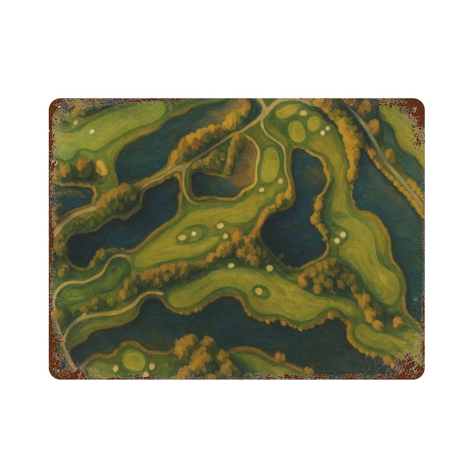 xiaoxiaoshen Vintage Golf Course Aerial Coastal Summer Landscape Wall Decor Art Metal Tin Poster Modern Home Decor Art Home Bar Shop Decorations Vintage Sign 30x40cm