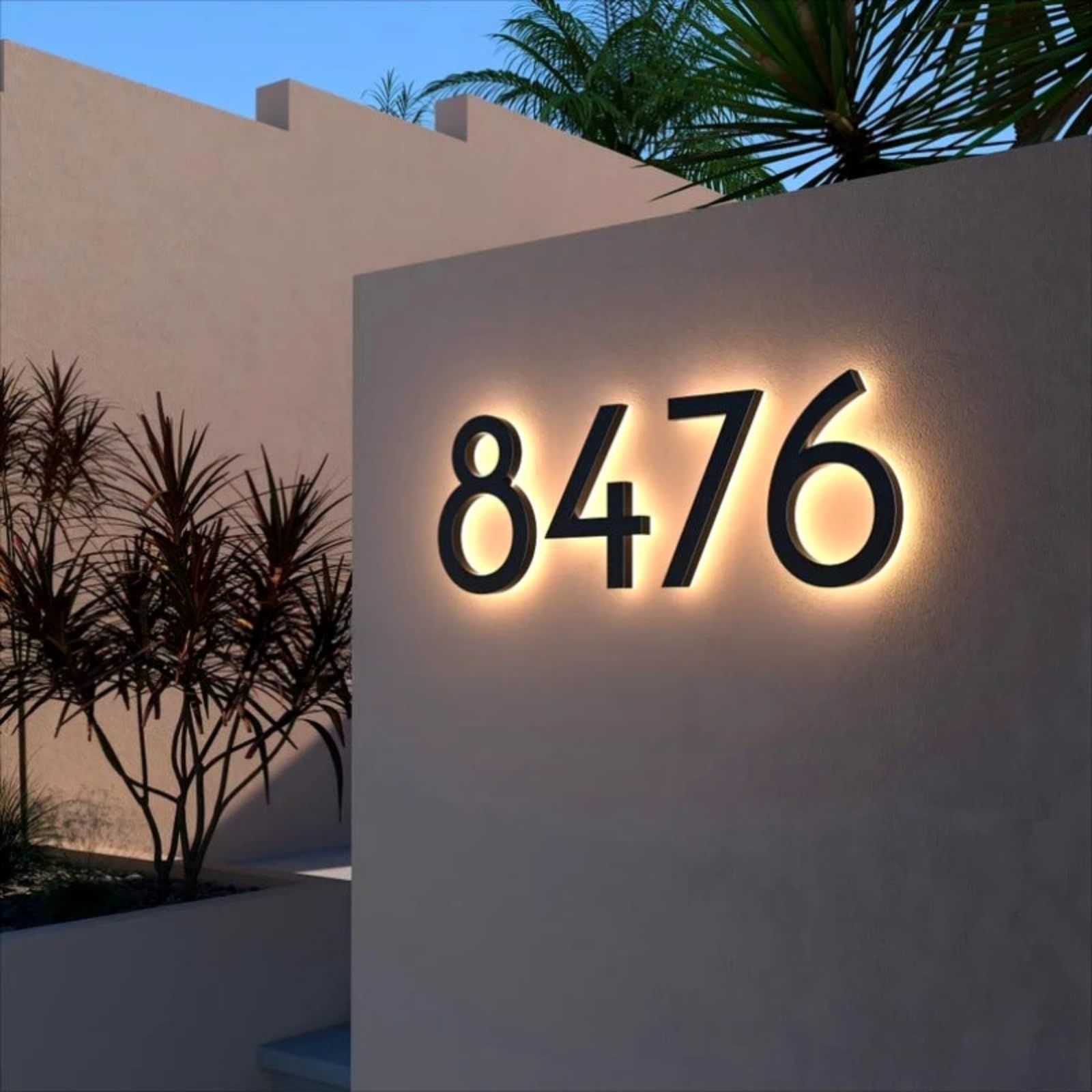 Targa con numero civico illuminato personalizzato, targa con numero civico a LED, moderna retroilluminata, decorazione per la casa all'aperto (argento, altezza 12,5 cm)