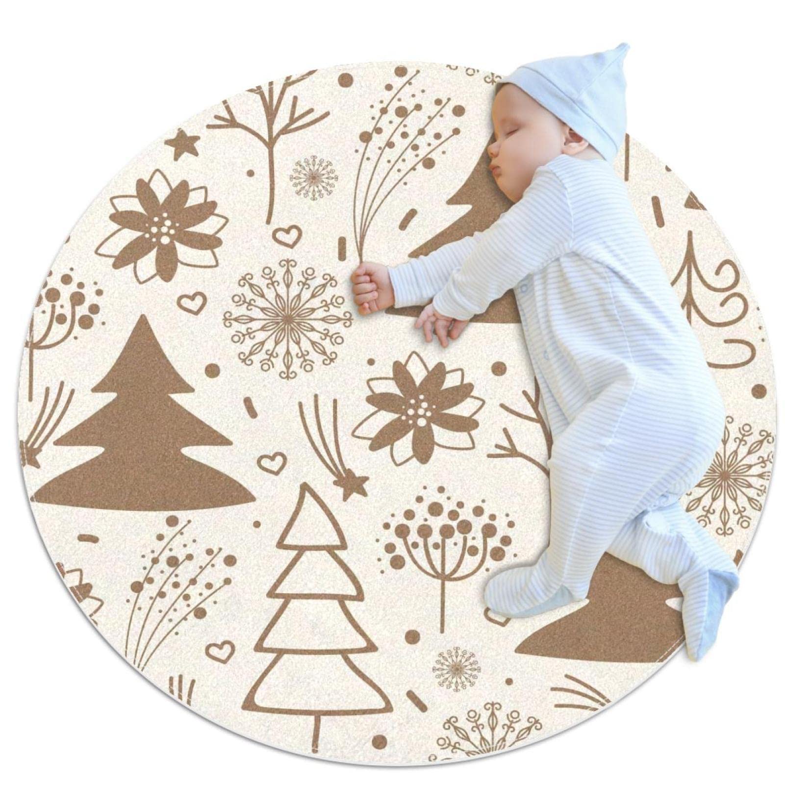 Tapis de sol de Noël rond 1m antidérapant avec motif sapin et flocons