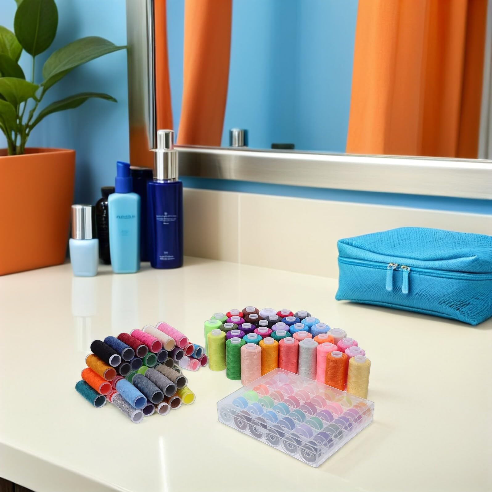 NOLITOY Kit de Hilo Colores Variados en Poliéster con 111 Piezas con Portacarretes y Diseño de Prendas para Máquina de Coser para Costura Doméstica