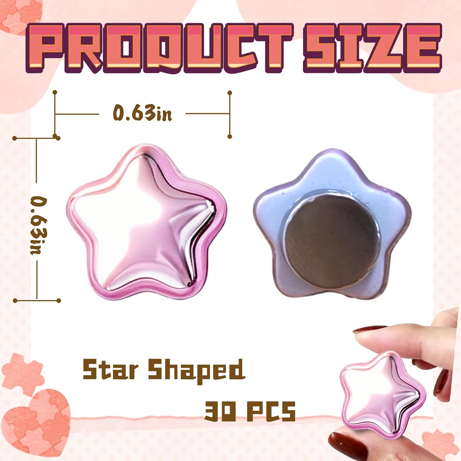 Mini Star Fridge Magnets, Resin Star Shaped Decorative Refrigerator Magnets, Small Cute Resin Magnet for Home Kitchen Office Locker Whiteboard (Pink) image 2