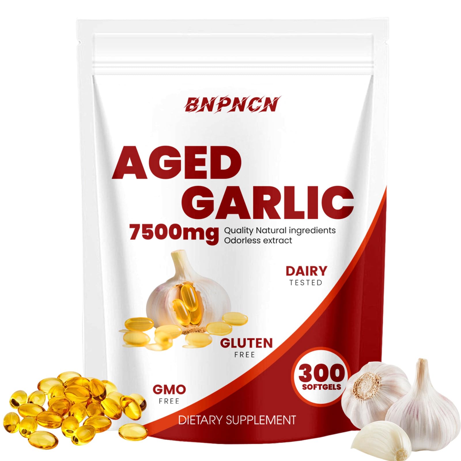 Aged Garlic Extract - 7500mg odorless,Non-GMO, Gluten-Free | Supports Immune Health | Grown Allium Sativum Bulb | Potent Antioxidant Supplement,300 Softgels (1) 1 Count (Pack of 1)