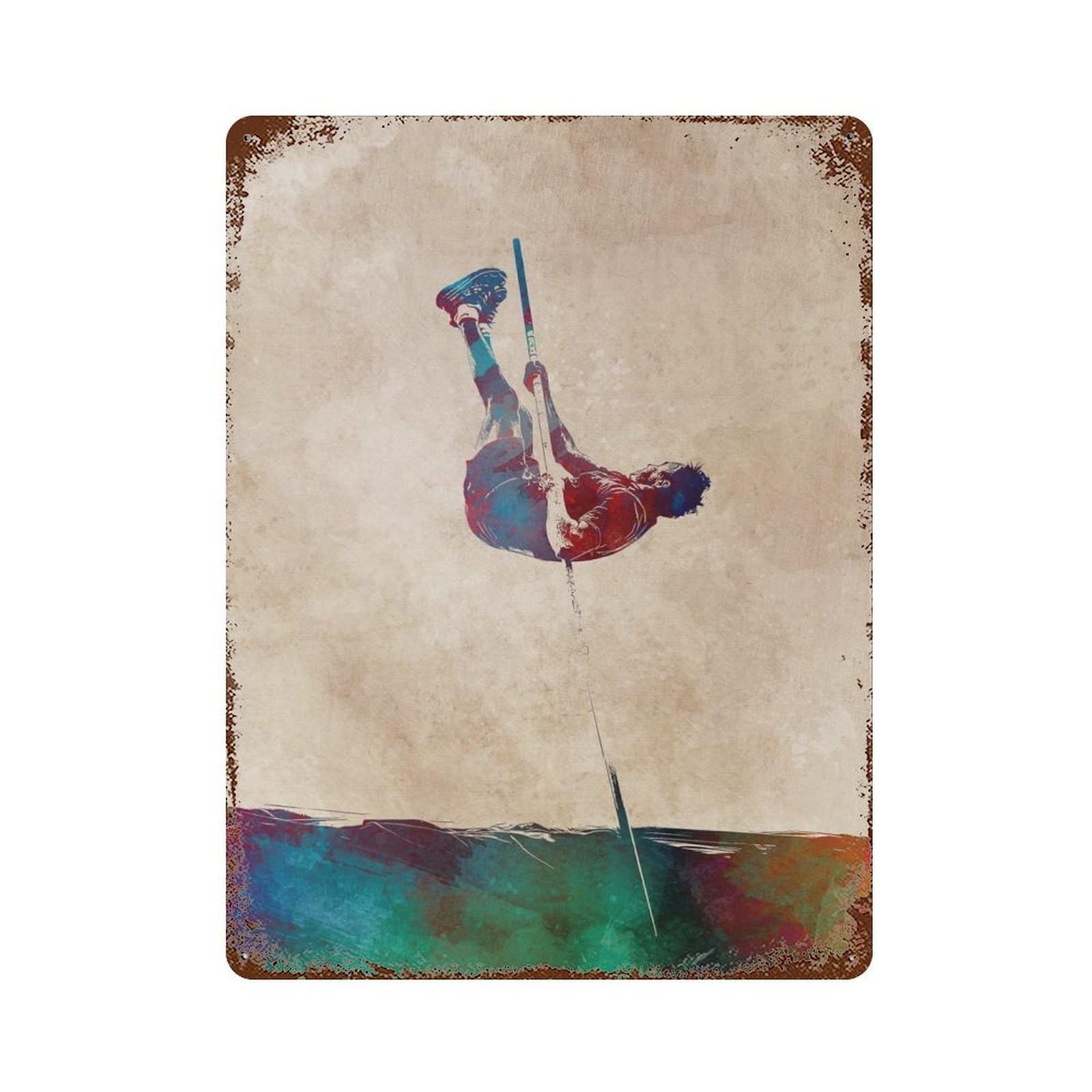 Pole Vault Watercolor Art Retro Metal Sign 15.7"x11.8", Shabby Chic Decor for Bistro, Counter And Cafe Decor
