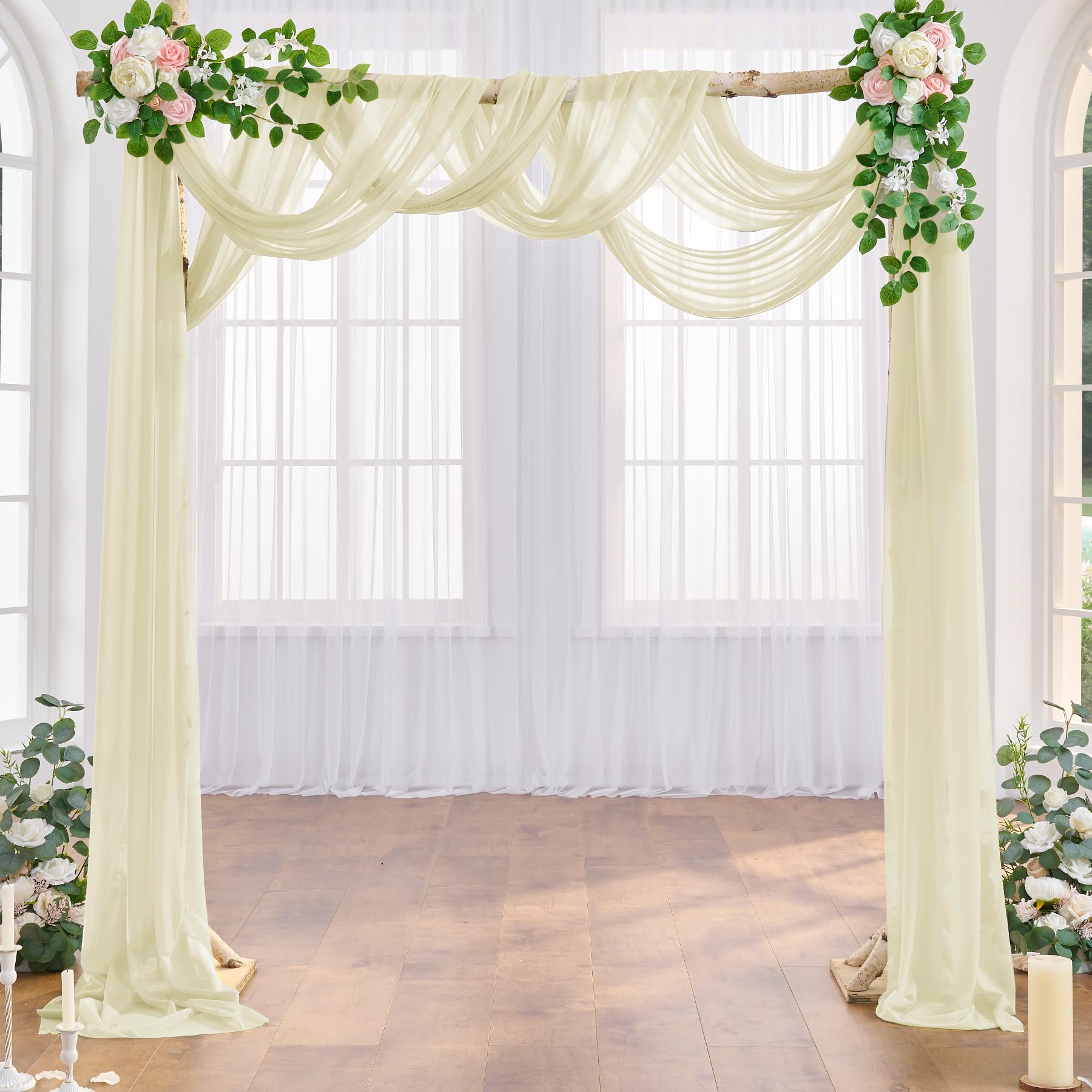 Wedding Arch Draping Fabric Beige Arch Drapes Sheer Backdrop Curtain for Ceremony Photo Wedding Decor 19Ft x 28" 2 Panel