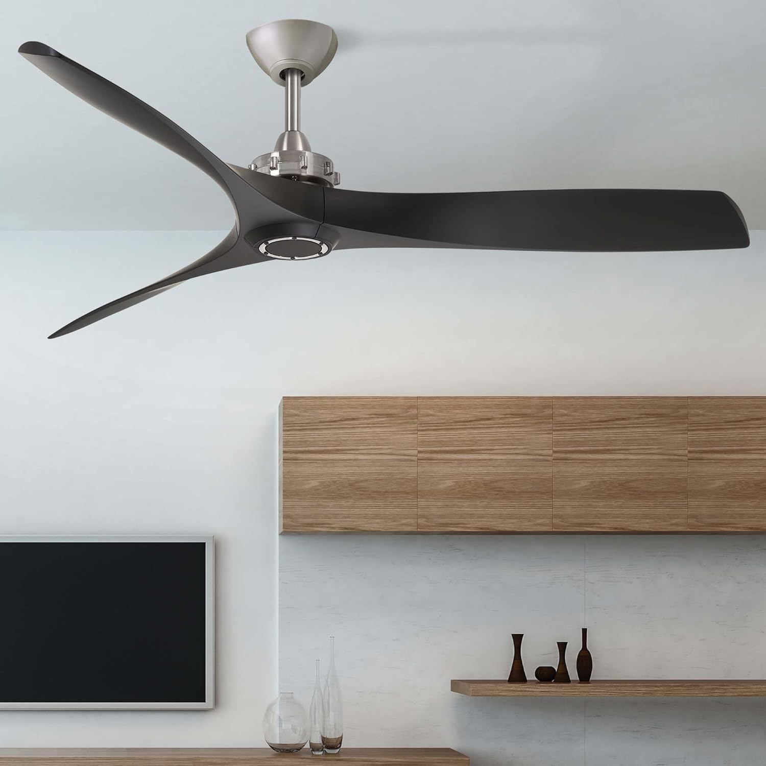 Minka-Aire F853-BN/CL Aviation 60 Inch Ceiling Fan with DC Motor in Brushed Nickel Finish and Coal Blades
