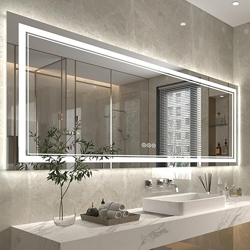 ExBrite Customized LED Bathroom Mirror, 96" Extra Large Wall-Mounted Lighted Vanity Mirrors Light up Bathroom Mirror, Dimmable 3-Color Lights, Anti-Fog, Memory, Shatterproof (Customized Avaliable)