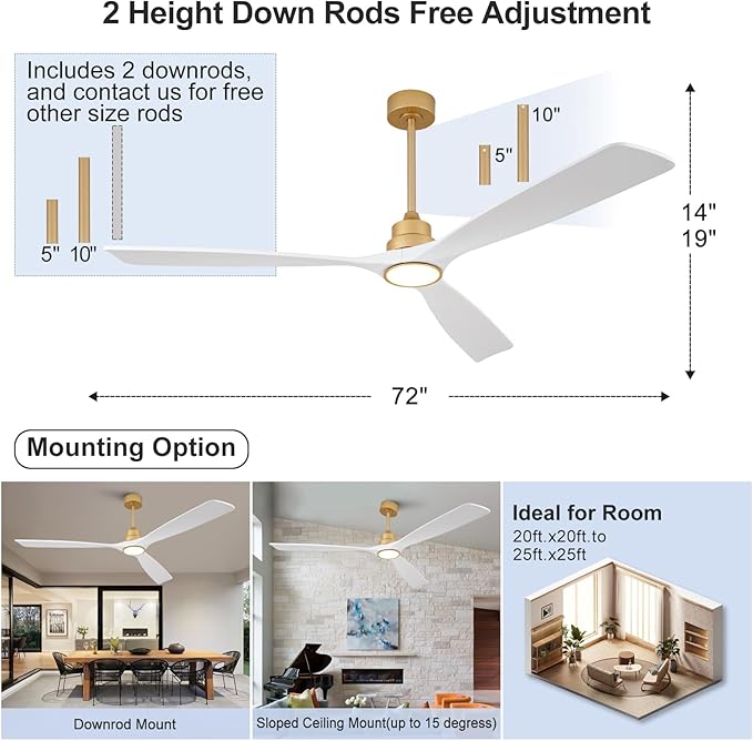 Ventilador de Techo 72 Pulgadas Con Luz Dimmable 110V miniatura 2