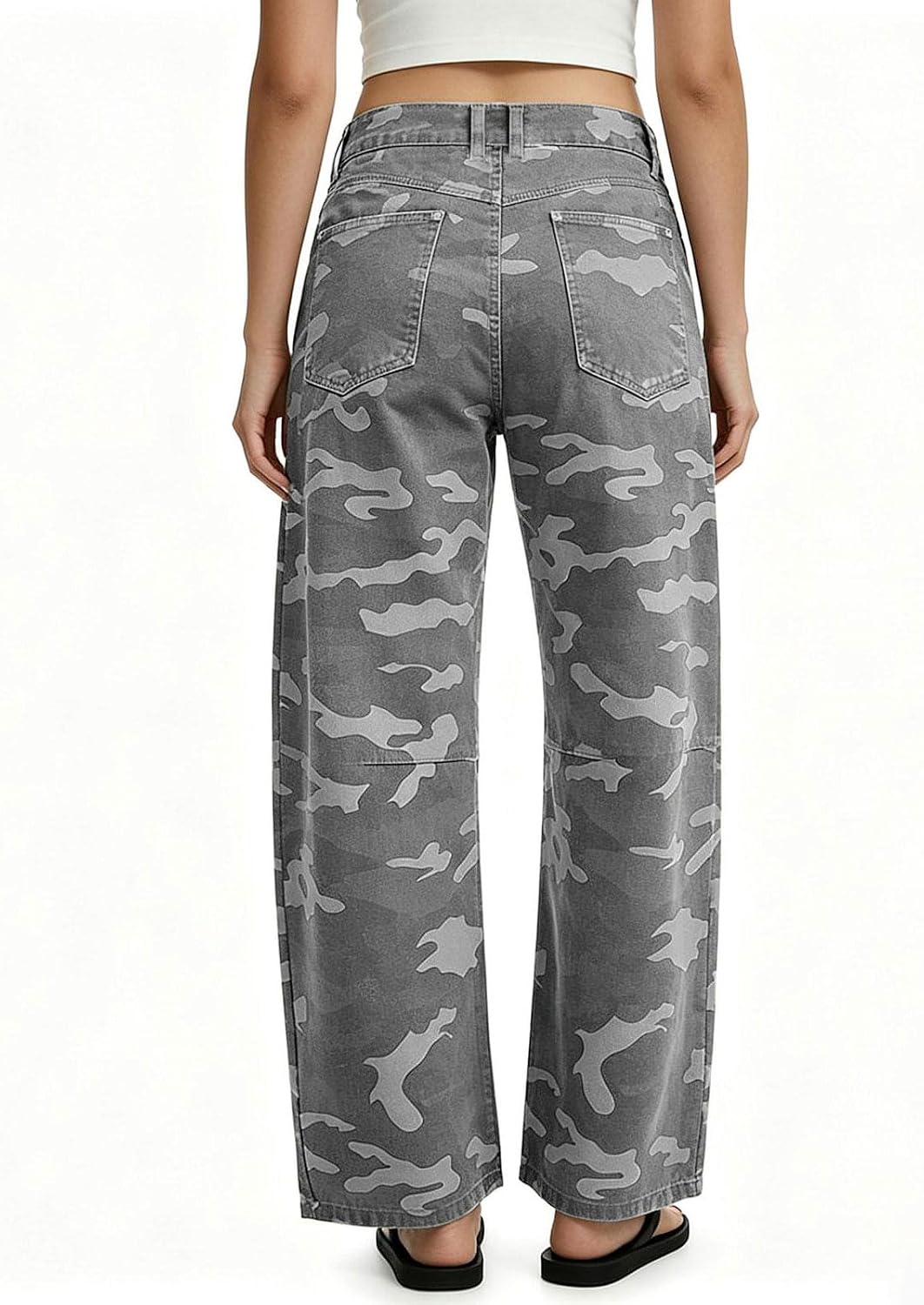 loveimgs Women Baggy Barrel Jeans Camo Print Wide Leg Denim Pants Ankle image 2