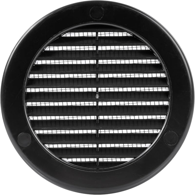 Vent Systems Ø4" Inch (Opening Dimensions) Black Plastic Soffit Vent Cover with Flange - Round Vent Duct Grill with Built-in Protective Mesh Screen - HVAC Ventilation Grille for Home Improvement