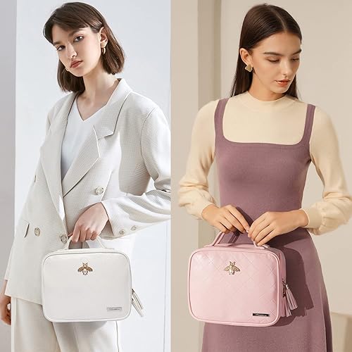 Miniatura 8 de LACATTURA Bolsa de maquillaje de viaje y neceser colgante para mujer, bolsa de maquillaje de viaje de cuero, organizador grande de cosméticos