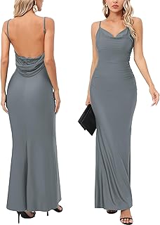 Women Drape Neck Formal Maxi Dresses Lace Backless Cocktail Party Dress Spaghetti Straps Mermaid Evening Gown 221