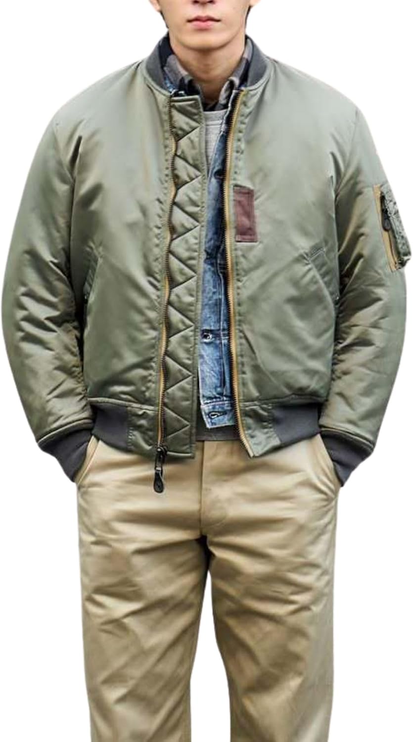 BAIMORE Unisex MA-1 Vintage Military Bomber Flight Cotton Jacket Workwear Outerwear for Fall and Winter Casual Wear