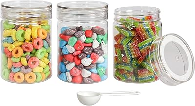 PEARLPET Tiffany Plastic Containers for Kitchen Storage | Plastic Container Set with Spoon | BPA-Free, Stackable Jars | Transparent, 300 ML (Set of 3)