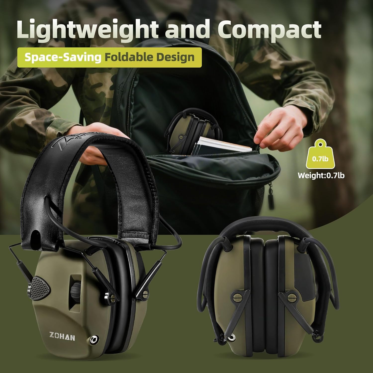 ZOHAN EM054 Electronic Shooting Ear Protection with 4X Sound Amplification 2 Pack,Slim Active Noise Reduction Earmuffs for Gun Range - Image 4
